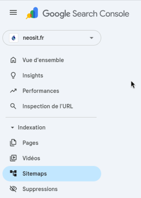 Tableau de bord Google Search Console montrant les performances du site